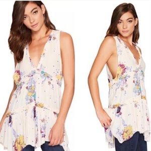 Free People Sleeveless Floral Tunic - White and Multicolor